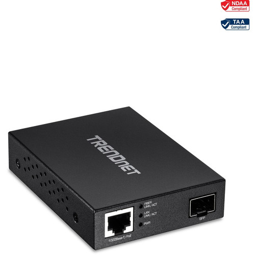 TRENDnet Gigabit Poe Pd SFP Fiber Media Converter; Poe Powered 100/1000Base-T to