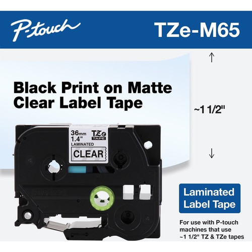 Brother P-touch TZe Label Tape - 1 27/64" Width - Rectangle - White on Matte Cle