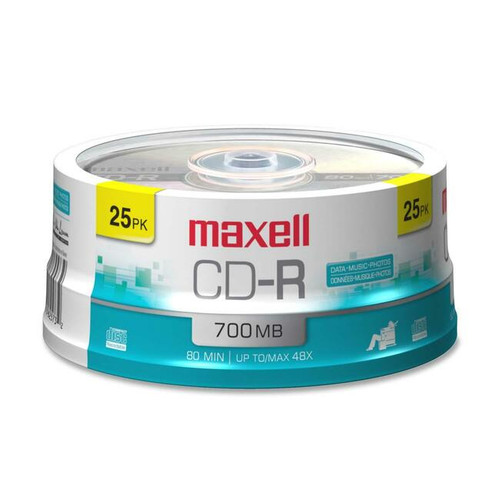 Maxell CD Recordable Media - CD-R - 48x - 700 MB - 25 Pack Spindle - 120mm - 1.3
