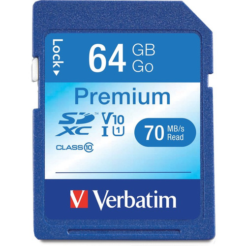 Verbatim 64GB Premium SDXC Memory Card, UHS-I Class 10 - Class 10/UHS-I (U1) - 9