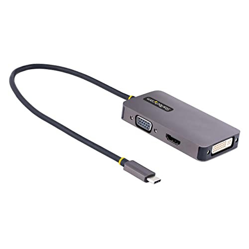 StarTech.com USB C Video Adapter, USB C to HDMI DVI VGA Adapter, 4K 60Hz, Alumin