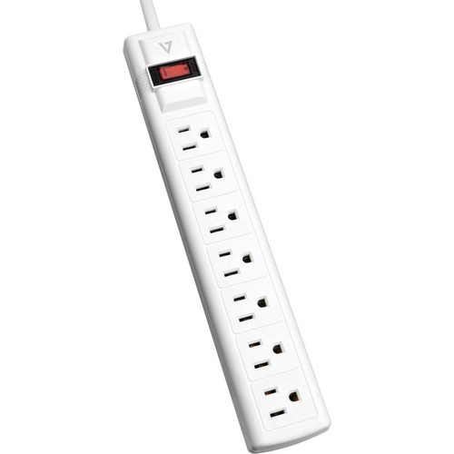 V7 7-Outlet Surge Protector, 12 ft cord, 1050 Joules - White - 7 - 1050 J - 12 f
