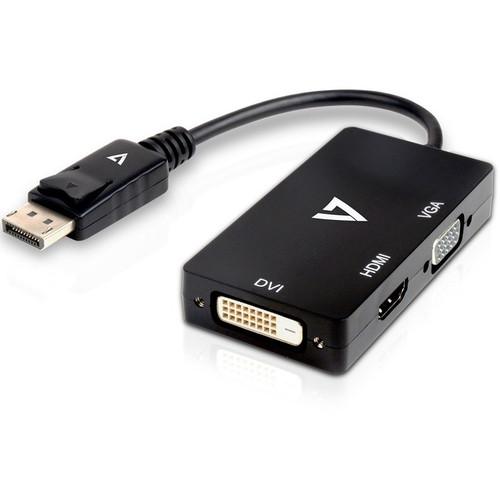 V7 Black Video Adapter DisplayPort Male to VGA Female + DVI-D Female + HDMI Fema