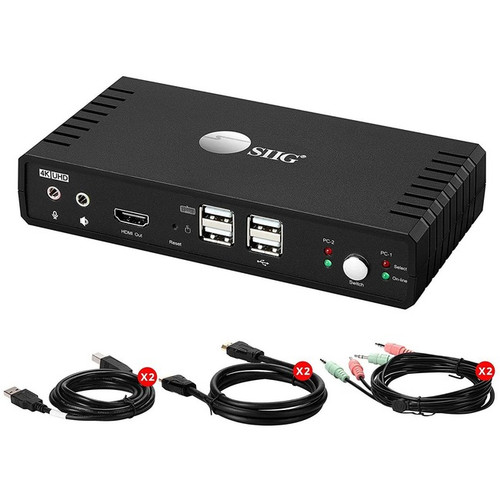 SIIG 2 Port 4K60Hz HDMI 18Gbps Video Console KVM Switch with USB 2.0 - EDID Bypa