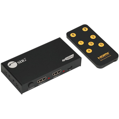 SIIG 2 Port HDMI 2.0 4K HDR Splitter / Switcher with IR Remote - 18Gbps video ba