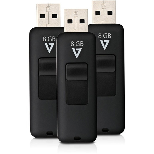 V7 8GB Flash Drive 3 Pack Combo - 8 GB - USB 2.0 - 10 MB/s Read Speed - 3 MB/s W