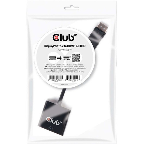 Club 3D DisplayPort 1.2 to HDMI 2.0 UHD Active Adapter - DisplayPort/HDMI A/V Ca