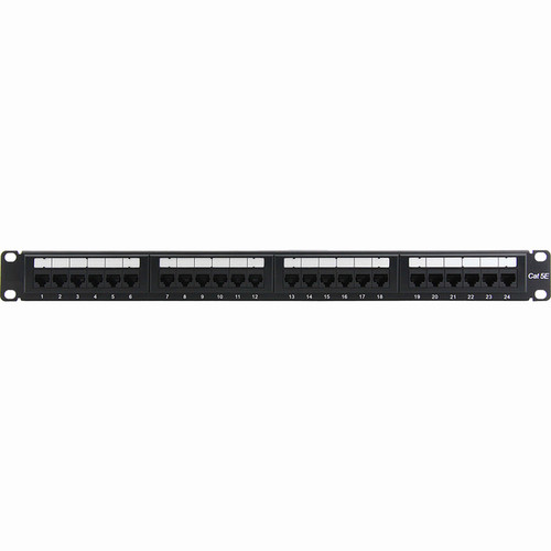 4XEM 24 Port CAT5E Rackmount Patch Panel - Black - Steel - 24 x RJ-45 Port(s)