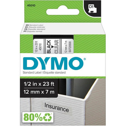 Dymo D1 Electronic Tape Cartridge - 1/2" Width x 23 ft Length - Rectangle - Ther