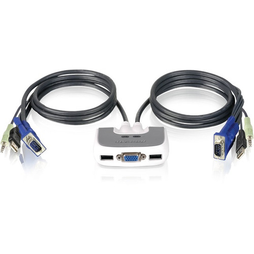 IOGEAR 2-Port USB PLUS KVM Switch with Built-in Cables and Audio Support - 2 Com
