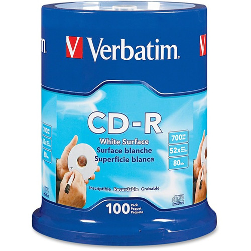Verbatim CD-R 700MB 52X with Blank White Surface - 100pk Spindle - 120mm - Print