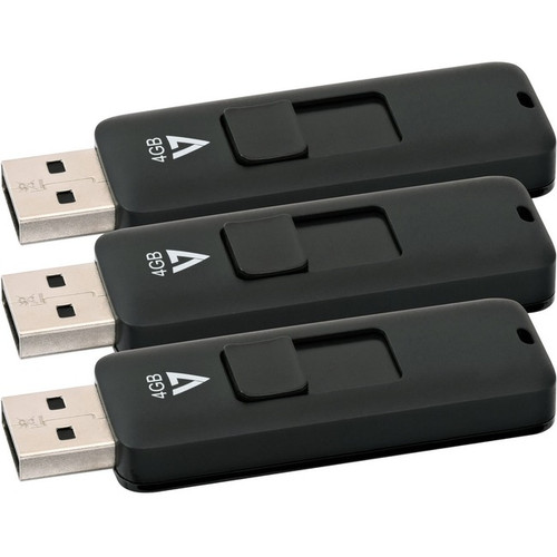 V7 4GB USB 2.0 Flash Drive 3 Pack Combo - With Retractable USB connector - 4 GB
