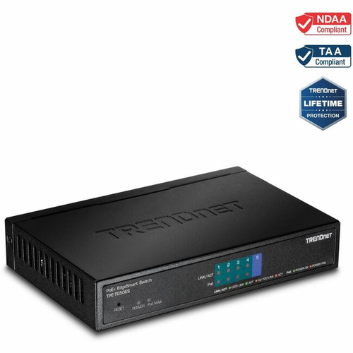 TRENDnet 5-Port Gigabit EdgeSmart PoE+ Switch, 4 x Gigabit PoE+ Ports, 1x Gigabi