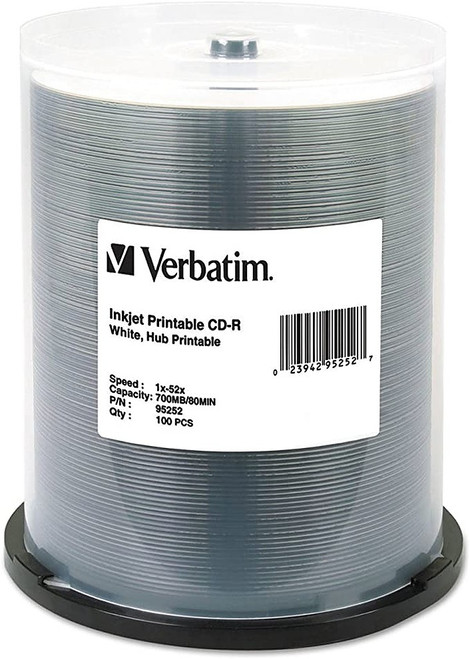 Verbatim CD-R 700MB 52X White Inkjet Printable - 100pk Spindle - 700MB - 100 Pac