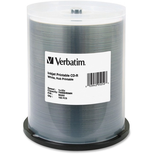 Verbatim 95252 CD Recordable Media - CD-R - 52x - 700 MB - 100 Pack Spindle - 12