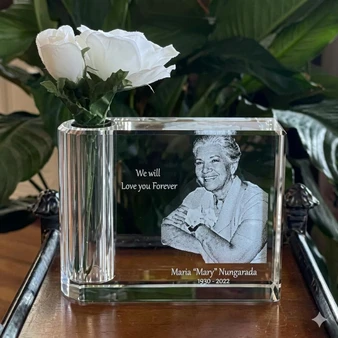 Crystal Prints Bud Vase Photo Crystal Memorial Woman