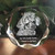 Crystal Print Jeweled Pet Puck, intricately engraved glass ornament featuring a detailed illustration of a dog's face with a heartfelt inscription.