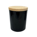 Wood lid on black jar