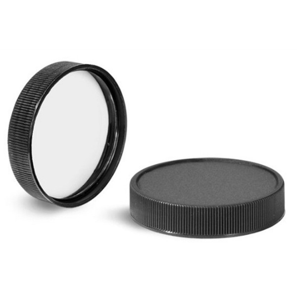 Ribbed Black Plastic Lid for 1/2 oz. PET Jars per each product image