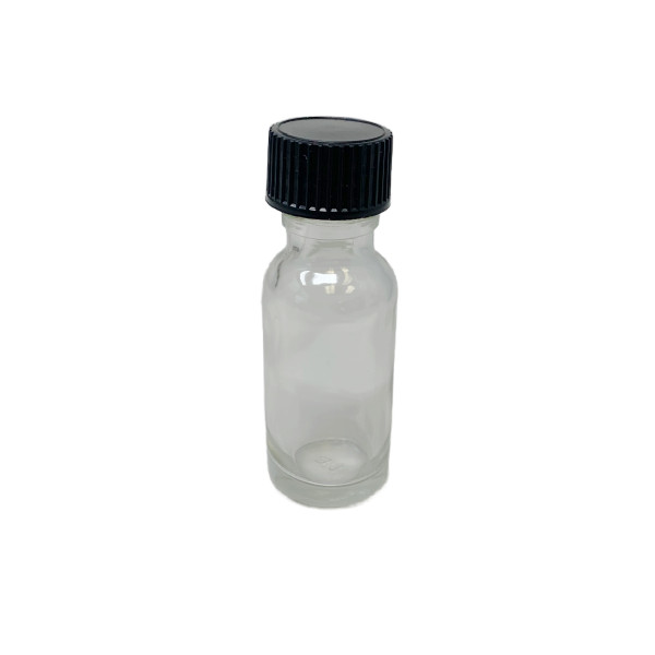 15ml clear bottle with black lined cap