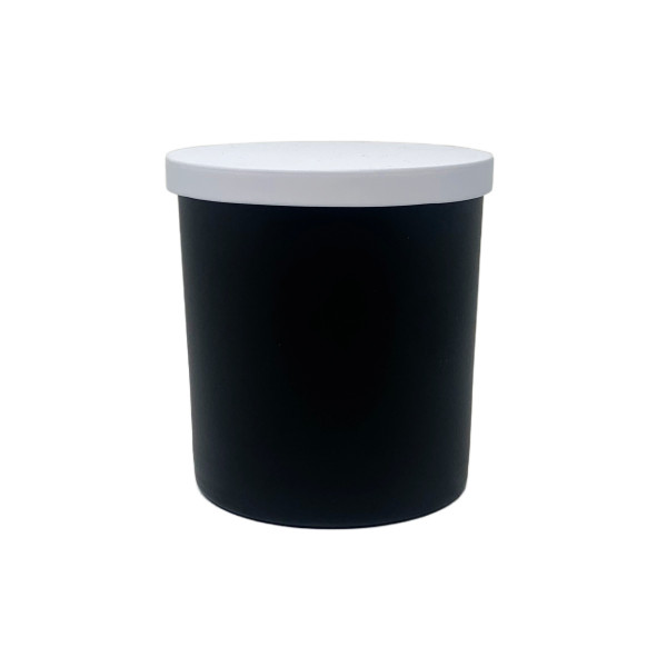 White lid on black jar White lid on black jar