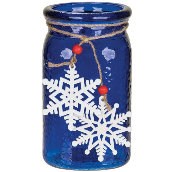 25 oz. Tall Blue Snowflake Candle Vessel product image