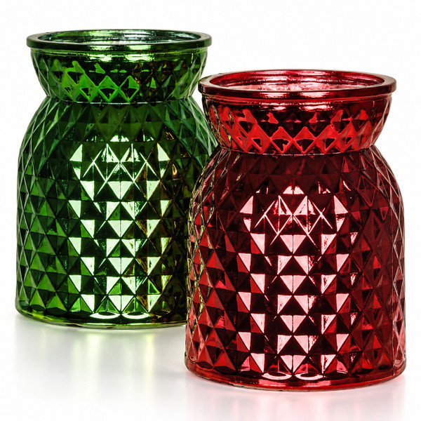 34 oz. Christmas Iridescent Jewel Glass Candle Jars – Ruby Red, Emerald Green product image
