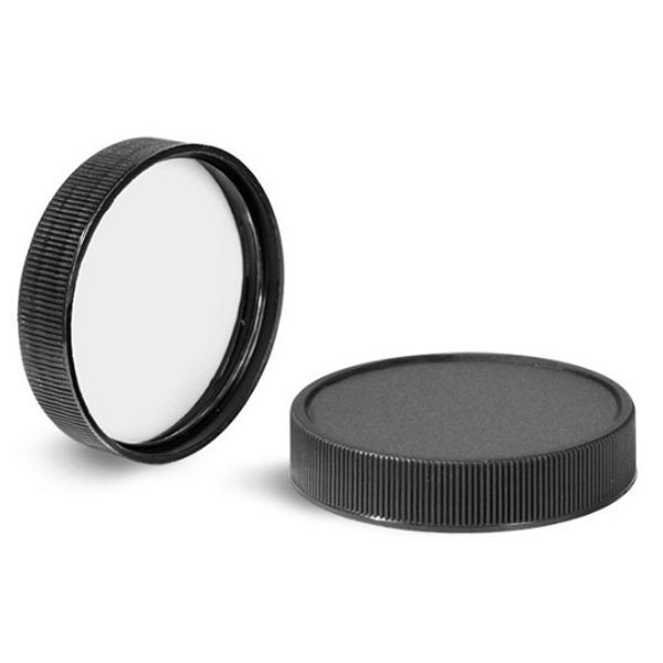 Ribbed Black Plastic Lid for 8 oz. Amber & PET Jars per each product image