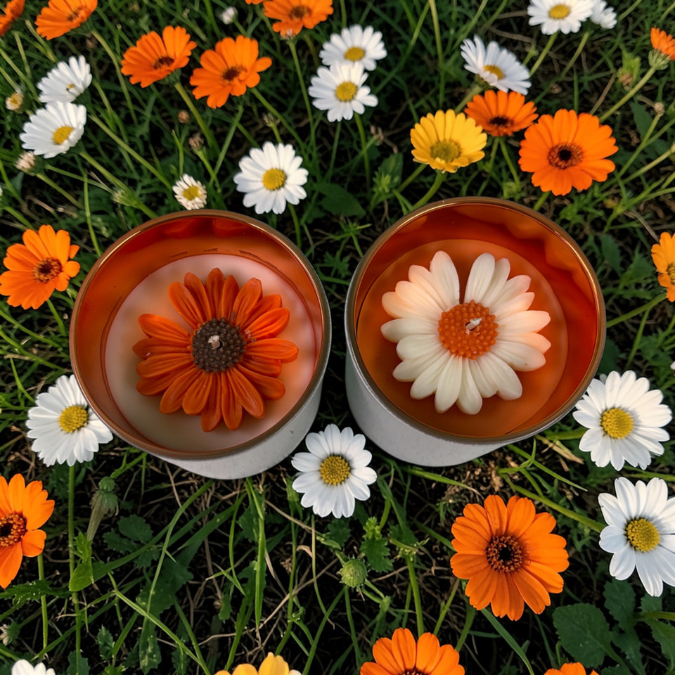 Orange Electroplate Daisy Tumbler Candle