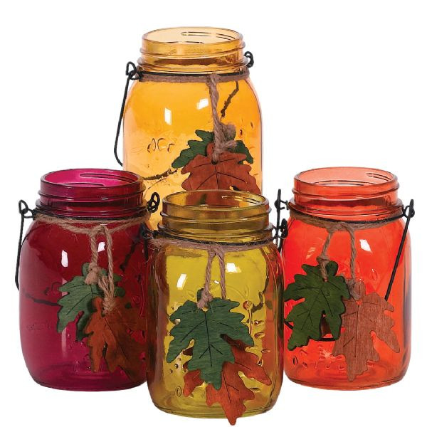 Rustic Farmhouse Fall 16 oz. Mason Jar Collection with Wire Handle & Wood Leaf Charms