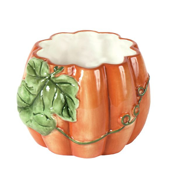 36 oz. Pumpkin on the Vine w/ Leaves ceramic vessel