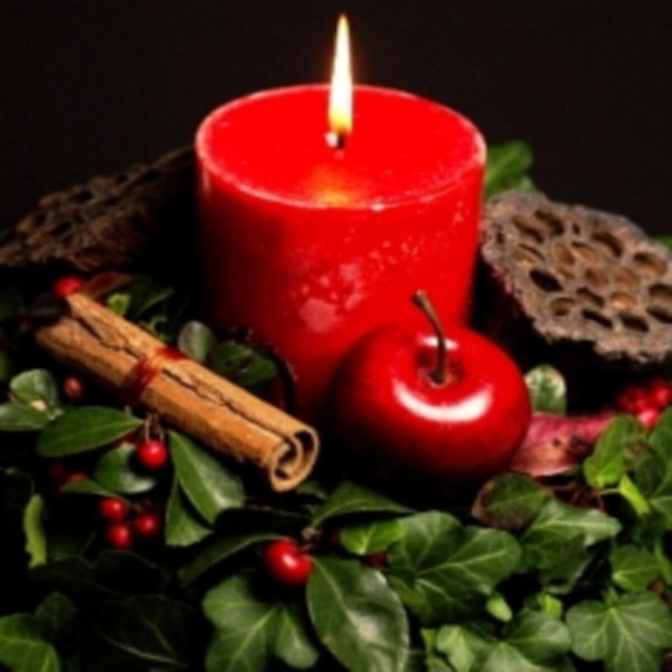 Red candle with apples
