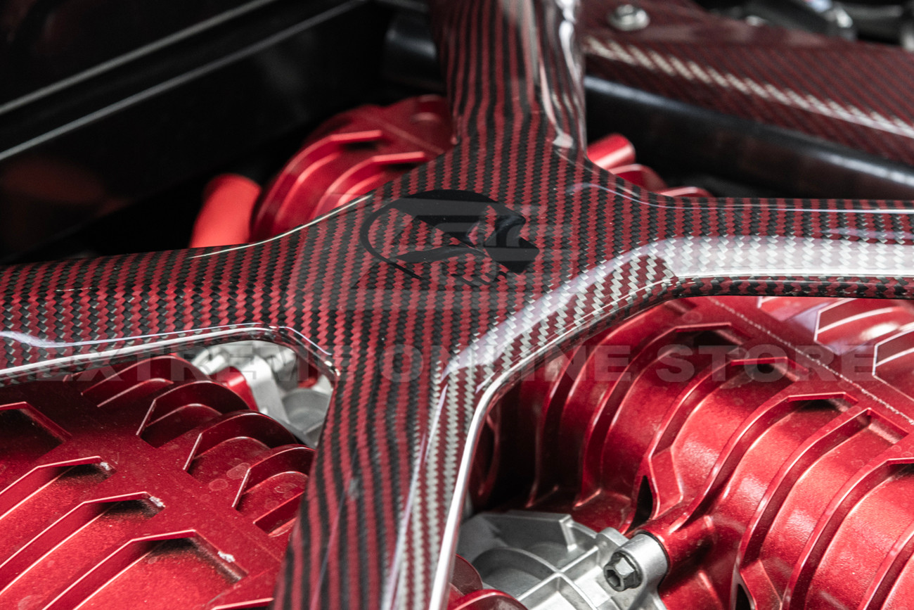 20-26+ C8 Corvette Red Carbon Fiber X-Brace - EOS (BRACE-687-RDCF)