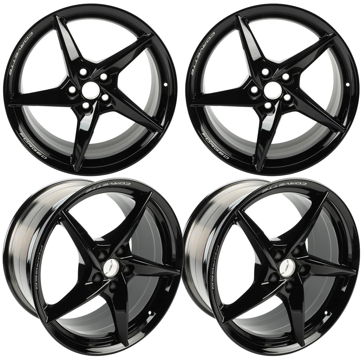GM Gloss Black 5-Spoke Wheel Set | 2023+ C8 Corvette Z06, 2024+ E