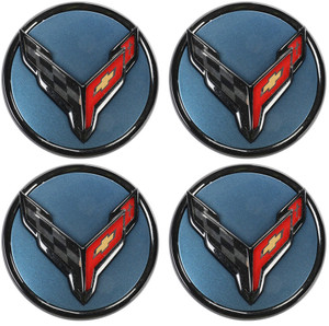 20-27+ C8 Corvette Blue Cross Flag Logo Center Cap Kit (Includes 4) - General Motors