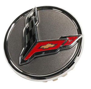 20-27+ C8 Corvette Gray W/ Polished Cross Flag Logo Center Cap Kit (Includes 4) - General Motors