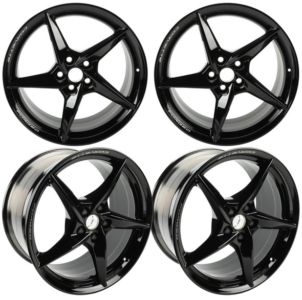 23-27+ C8 Corvette 20x10" & 21x13" 5-Spoke Wheel Set (Gloss Black) (Includes 4) - General Motors