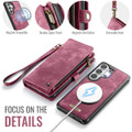 Red Galaxy S26 Ultra CaseMe wallet case close-up of stitching card slots and zipper