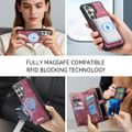 Red Galaxy S26 Ultra multi-functional wallet case shown in everyday use