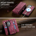 Red Galaxy S26 Ultra zipper wallet case with card slots and magnetic closure