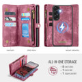 Red Galaxy A37 5G wallet case showing card slots zipper pocket and magnetic shell