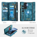 Blue Galaxy A57 5G wallet case showing card slots zipper pocket and magnetic shell