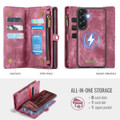 Red Galaxy A57 5G wallet case showing card slots zipper pocket and magnetic shell