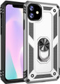 Silver iPhone 11 Slim Armor Shock Proof 360 Rotating Metal Stand Case - 1