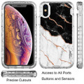 Black/White Marble Stone Shock Proof Defender Case For iPhone XR - 5