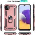 Rose Gold Galaxy A22 5G Heavy Duty 360 Rotating Metal Ring Stand Case - 6