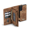 Brown Samsung Galaxy S22 Plus Multi-Functional 2 in 1 Zipper Purse Wallet Case - 4