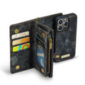 Black iPhone 14 Pro Max Multi-Functional 2 in 1 Zipper Purse Wallet Case - 4