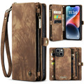 Brown  2 in 1 Retro Zipper Wallet Magnetic Case For iPhone 15 - 1