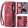 Red iPhone 15 Wallet Zipper Purse Removeable Magnetic Case - 1